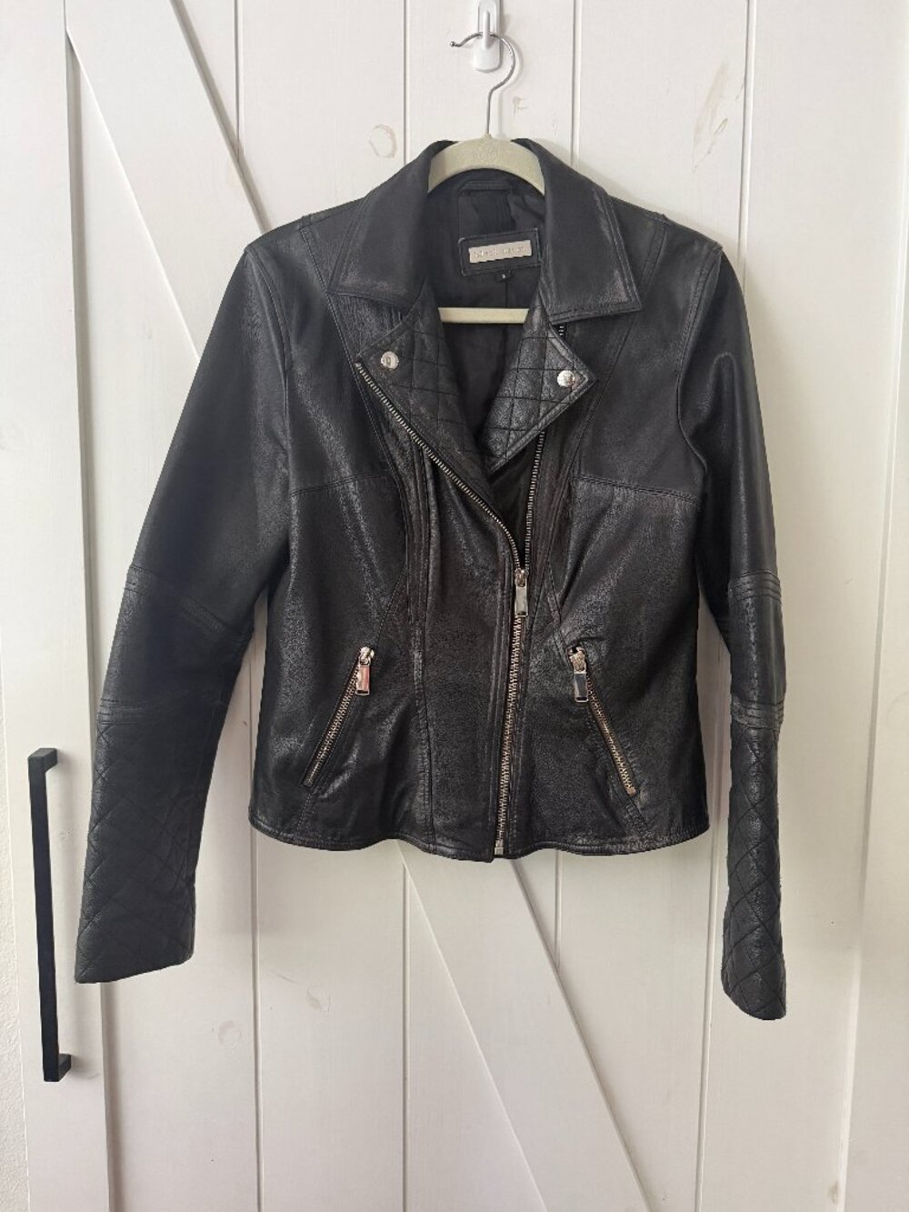 Black Rivet Quilted Black Leather Moto Jacket